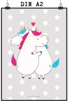 Produktbild von Mr. & Mrs. Panda Bild Einhorn Mitteilung DIN A2 - Grau Pastell - Geschenk, wanddeko, Valentinstag, Plakat, Valentine, Wandbild, Liebe, Spruch, Witzig, drucke, Kunstdruck