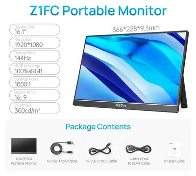 Productafbeelding van Draagbare Monitor - Portable Scherm - Laptop Scherm - Gaming Monitor - Extra Display - 16,1 Inch Full HD