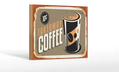 Produktbild von Holzschild Kaffee 18x12cm Retro Coffee takeaway