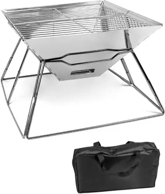 Obrázok produktu pre Skladací kempingový ohnisko z nehrdzavejúcej ocele do záhrady, na kempovanie a outdoorové aktivity (štvorcové)