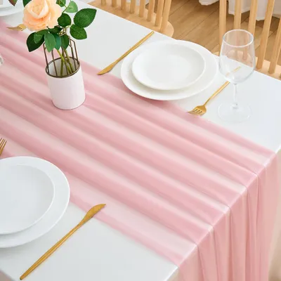 Zdjęcie produktu dla Bieżnik z szyfonu, różowy, 75 x 220 cm, do dekoracji stołu
