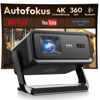 Produktbild von 4K Beamer Tragbar 360 ANSI Lumen Android 14 WiFi 5G Autofokus HDMI USB für Heimkino Tischprojektion Kurzdistanzprojektor mit Bluetooth Trapezkorrektur