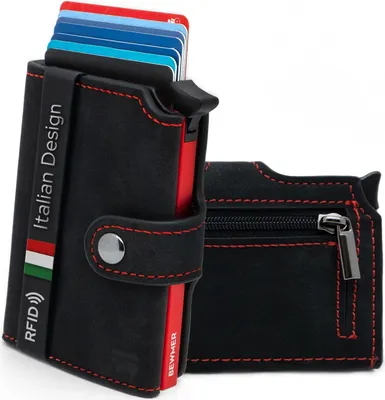 Produktbild von Shielded Slim Wallet mit Münzfach für Herren & Damen | Kartenetui mit Münzfach & RFID-Schutz & Anti-Cloning | Scheine, Münzen & 9 Kreditkarten