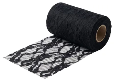 Produktbild von G.schmückt Tischband Spitze 15 cm x 25 m, schmales Dekoband zuschneidbar, semi-transparentes Spitzenband, festliche Tischdeko Schwarz