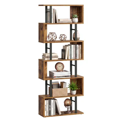 Produktbild von VASAGLE Vintage S-Förmiges Bücherregal Standregal mit 7 Ebenen 60 x 23 x 190,5 cm Vintagebraun und Schwarz