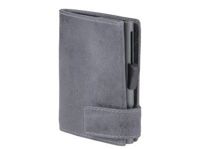 Produktbild von SecWal Kartenetui vintage grau mit Münzfach Druckknopf Geldbörse Leder, Grau, Aluminium, Leder, Einfarbig, Vintage, Tasche, Knopf