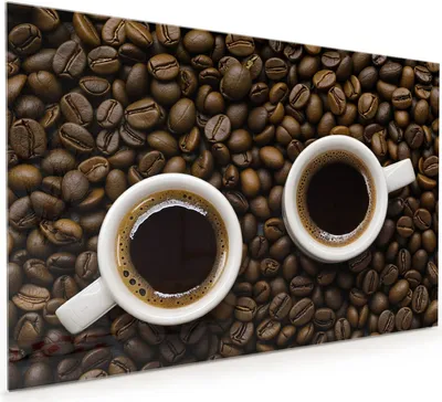 Produktbild von Küchenrückwand Spritzschutz Glas mit Motiv Kaffeebohnen und Tassen 40 x 40 cm