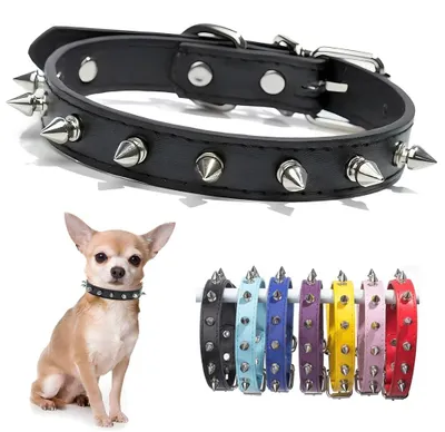 Imagen del producto de Collar para perros con tachuelas, ajustable, de cuero sintético (PU), para perros pequeños, collar para gatos
