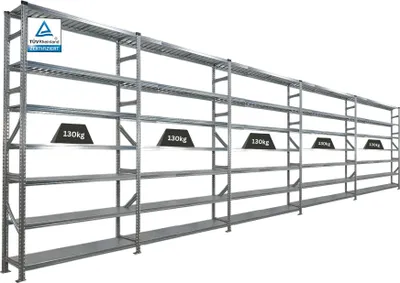 Produktbild von Fachbodenregal PROXIMO mit  Stecksystem | Komplettregal | HxBxT 240x750x32cm | 7 Ebenen | Beidseitig nutzbar | Verzinkt