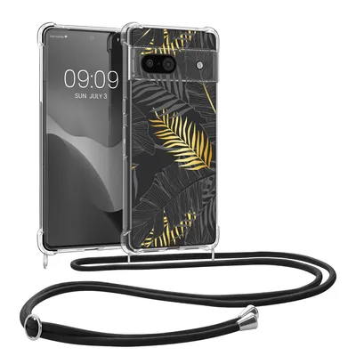 Immagine prodotto di kwmobile Custodia per collana compatibile con Google Pixel 8a Case - Cover in silicone con catena per cellulare - Gialla grigia trasparente Jungle