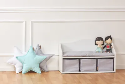 Produktbild von KraftKids Kindersitzbank, weiß, Spanplatte, 0.26m B, 0.5m H, kindgerecht abgerundet, für Kinderzimmer, mit Stauraum für Schuhe & Spielzeug, kompatibel mit Sitzkissen, Montagezubehör inklusive