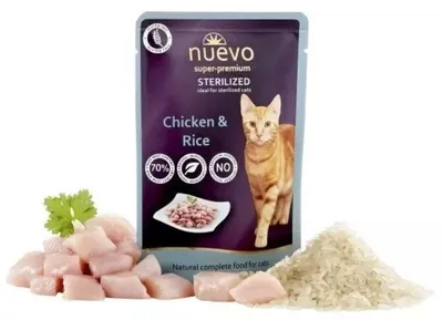Obrázok produktu pre Nuevo Cat Sterilised Chicken with Rice 16 x 85g - kapsičky pre kastrované mačky s kur