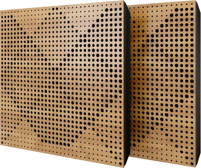 Obrázek produktu pro Balení po 2 kusech – akustický panel s velurovým potahem a montážní sadou | 50 x 50 x 5 cm | Absorpce, difúze, odraz a zvuková izolace | [WILDS – dub | černá]