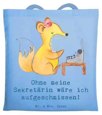 Produktbild von Mr. & Mrs. Panda Tote Bag Sekretärin Helfer - Sky Blue - Geschenk, Beruf, Termine, Chefetage, handgefertigte Geschenke, Einkaufstasche, Anerkennung, Schultasche, Berufe