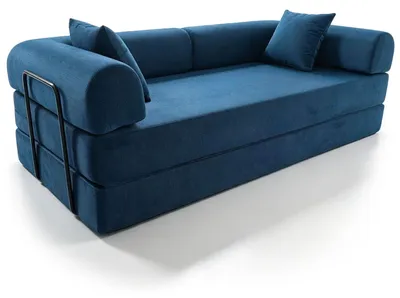 Image de MENZZO Canapé 3 places convertible et modulable Bergerac Tissu doux texturé Bleu