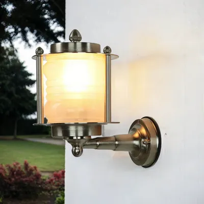 Produktbild von Außenleuchte Wand echtes Messing Glas rostfrei in Nickel Außenwandleuchte Haus Hof Balkon Terrasse