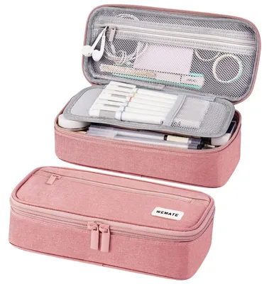 Immagine prodotto di Custodia grande con cinque scomparti con cerniera - Rosa, adatta per la scuola e l'ufficio
