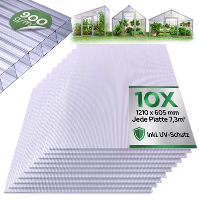 Produktbild von AREBOS Polycarbonat Platten 10er Set Hohlkammer 6 mm für Gewächshaus & Carport