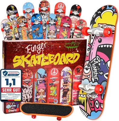 Produktbild von Magicat Finger Skateboard - 12 kleine stylische Fingerskateboards, Spielzeug Finger Skateboard für Party I Fingerboard Spiele für Jungen und Mädchen I Board Mitgebsel für Teenager I Give Aways Kinder