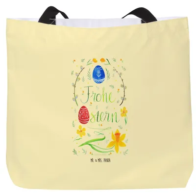 Produktbild von Mr. & Mrs. Panda Tote Bag Ostern Frohe Ostern - Gelb Pastell - Geschenk, Laptoptasche, Ostergrüße, Bemalte Ostereier, Osterblume, Pandatasche, Tasche, Büchertasche