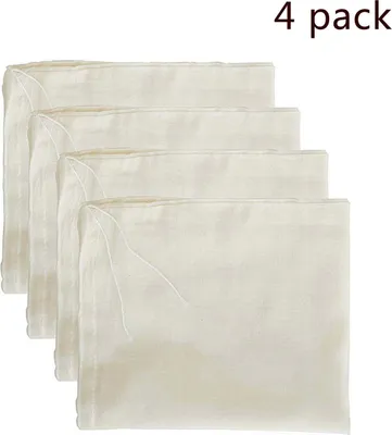 Obrázek produktu pro Sáčky na sýr, síto na ořechové nápoj, sáčky na studené nápoje, 100% bavlněné mušelínové sáčky (nebělené), opakovaně použitelné síto na jogurt/kávu/čaj/džus/víno, síťované sáčky na potraviny (střední velikost, balení po 4 kusech)