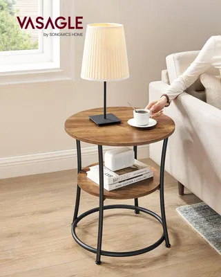 Produktbild von VASAGLE Beistelltisch, Couchtisch rund, Sofatisch, 2 Ablagen, Wohnzimmer, Schlafzimmer