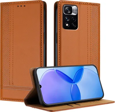Produktbild von Handyhülle für Xiaomi Poco X4 NFC 5G Leder Flip Klappbare Schutzhülle mit Standfunktion Braun