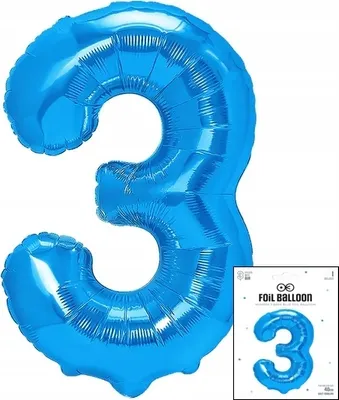 Obrázok produktu pre Fóliová balónová číslica "3", modrá, priemer 40 cm, vhodná na oslavu narodenín