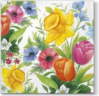 Produktbild von 20 Servietten Spring Meadow - Frühlingsblumen in hellen Farben 33x33cm