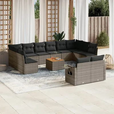 Produktbild von Gartenmöbelgarnituren - 13-tlg. Garten-Sofagarnitur mit Kissen Grau Poly Rattan Möbel21
