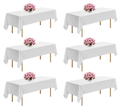 Produktbild von Tischdecke 6 Stück Weiß 1524 x 2591 mm Polyestergewebe wiederverwendbar maschinenwaschbar für Partys Hochzeiten Bankette