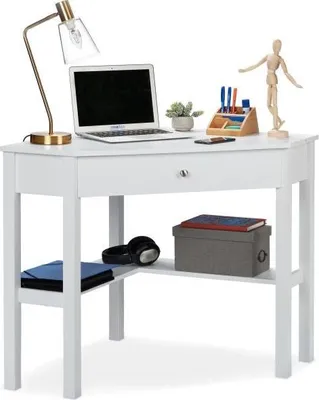 Produktbild von Kompakter Homeoffice Eckschreibtisch Weiß 84x82cm mit Schublade und Ablagefläche