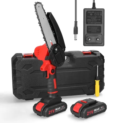 Produktbild von 21V 6-Zoll tragbare elektrische Astsäge, kleine Holzspalt-Kettensäge, Bürstenmotor, Einhand-Holzbearbeitungswerkzeug für Garten und Obstplantage