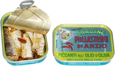 Immagine prodotto di Sarde piccanti in olio d'oliva con peperoncino 100 gr. - Pollastrini