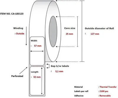 Zdjęcie produktu dla Capture CA-LB3123, Biały, Samoprzylepne etykiety do drukowania, Rolka, Poliester, Termotransferowy, Wyjmowana
