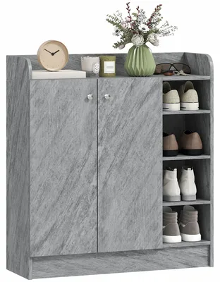 Produktbild von Schuhschrank, Platz 12 Paar Schuhe, 2 Türen 4 offene Fächer, Grau