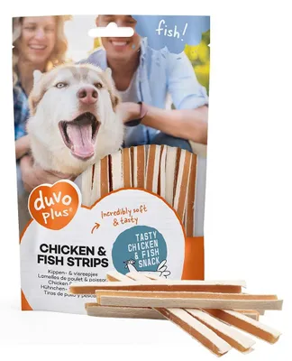 Productafbeelding van Duvo+ Kip | vis strips hondensnack 80 g | graanvrij beloningssnack