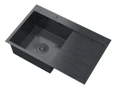 Produktbild von Granitan | Stahlspüle - Spülbecken 1-Kammer - 77,8x48,8 cm - Quadratisch - Schwarz - mit Siphon - mit Zubehörset - Bari