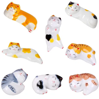 8 Keramik-Essstäbchenhalter Katzenform, Tischdeko