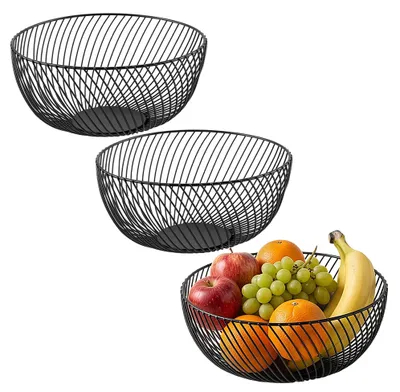Fruitmand, 4 stuks, metaal, zwart, 25 x 11 cm, draadmand