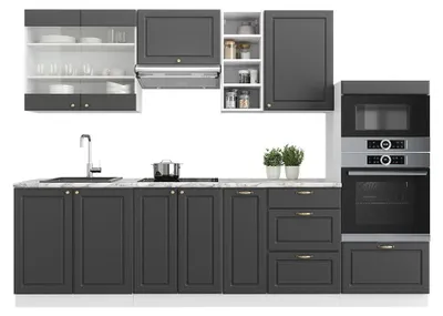 Produktbild von Küchenzeile Vicco Fame-Line Anthrazit Landhaus/Weiß 280 cm ohne Arbeitsplatte, Model 38052