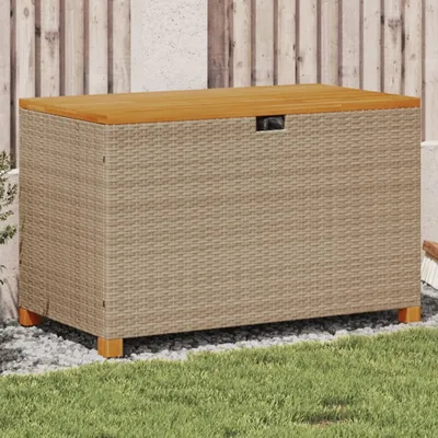 Produktbild von vidaXL Zahradní truhla béžová 110x55x63 cm Poly ratan Akátové dřevo