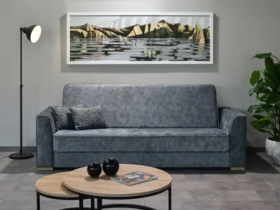 Zdjęcie produktu dla Sofa rozkładana EMILIANA - stal / buk