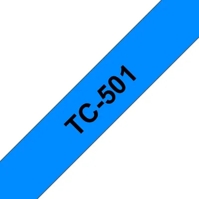 Produktbild von Brother TC-501 Etiketten erstellendes Band Scwarz auf blau