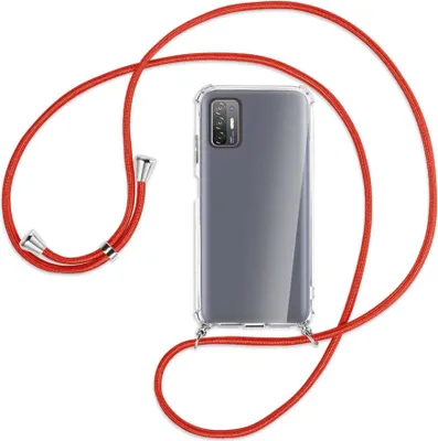 Produktbild von Handykette Backcover-Schutzhülle mit Band (Metall silberfarben) für HTC Desire 21 Pro - rot