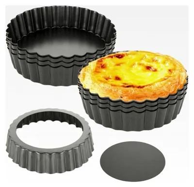 Produktbild von 12 Stück Tarteform mit Hebeboden 12 cm Klein Quicheform Antihaftbeschichtung Mini Tartelette Förmchen aus Kohlenstoffstahl
