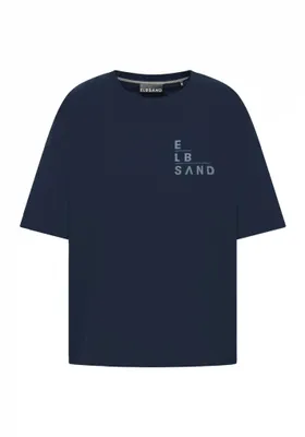 Produktbild von Elbsand GAELLE Kurzarm-Sweatshirt, Rundhalsausschnitt, 95% Baumwolle, Weicher Druck, Locker Geschnitten, Nordisch Inspiriert, Dunkelblau, GR. L