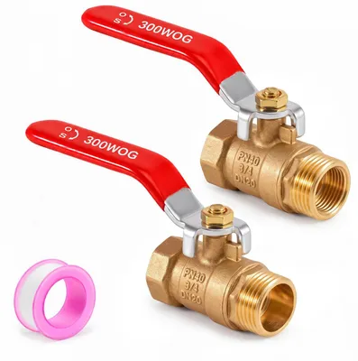 Image de 2 robinets à boisseau sphérique en laiton, 3/4 de pouce, raccordement G3/4 (filetage intérieur/extérieur)