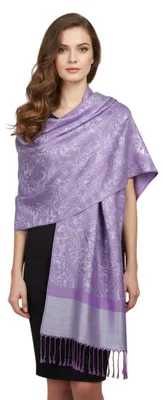 Zdjęcie produktu dla Pashmina z wzorem Jacquard, szal damski, jasny fiolet, 183x71 cm, mieszanka wiskozy i akrylu