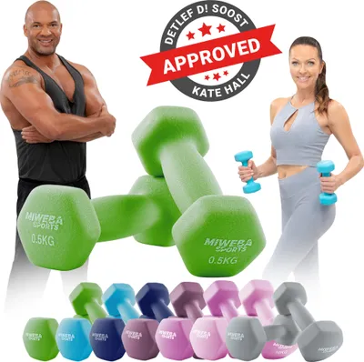Produktbild von Miweba Sports Profi Neopren Hantel NKH100 | Hantelset - Kurzhanteln - Hexagon - Home Workout - Krafttraining - Anti Rutsch Oberfläche (Grün 2x 0,5 Kg)